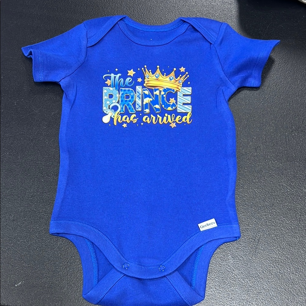 Gerber Blue 'The Prince Has Arrived' Baby Onesie